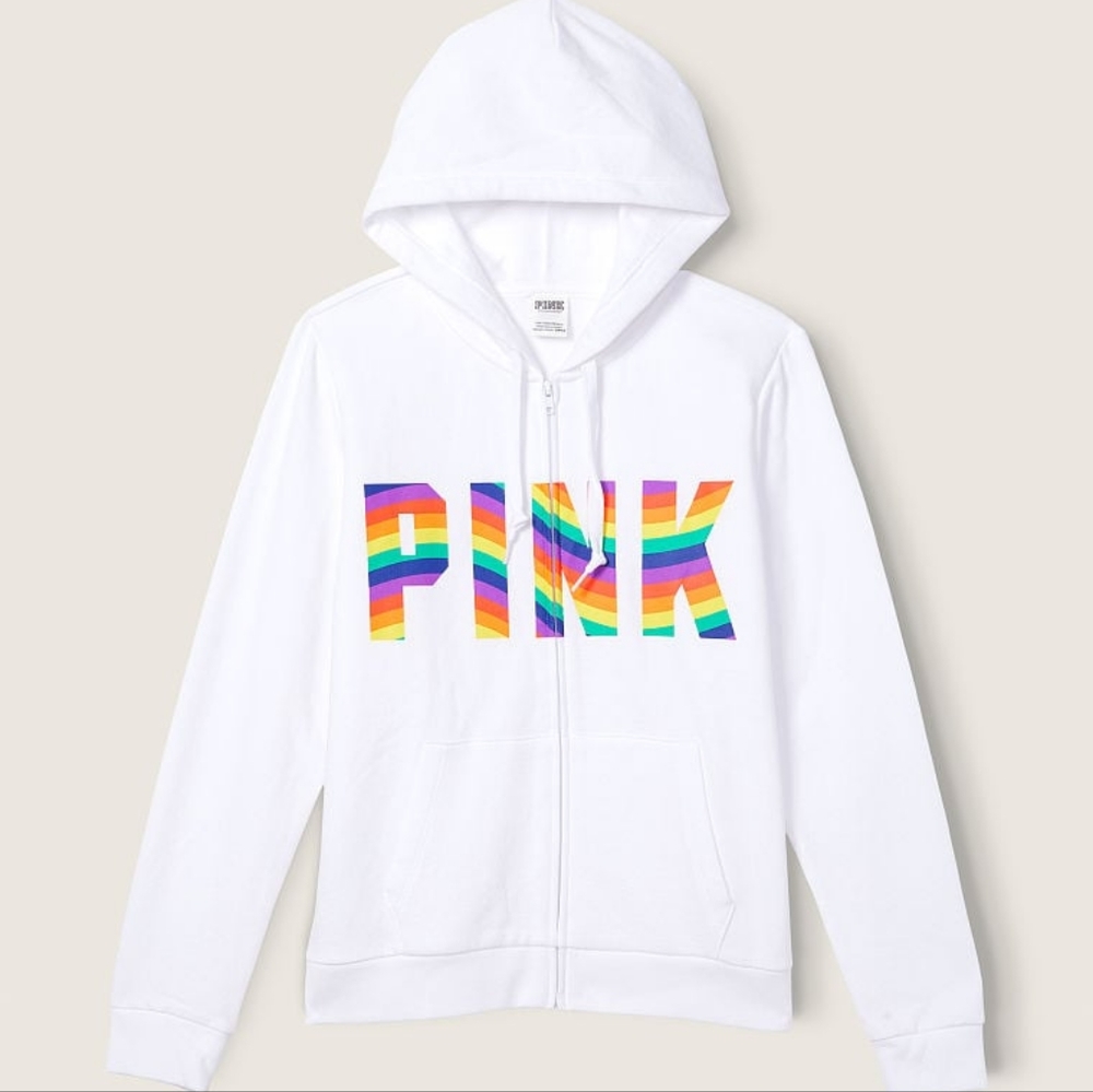 PINK Victoria's Secret Pride Fleece Zip Up Everday Hoodie Sweatshirt Large NWT